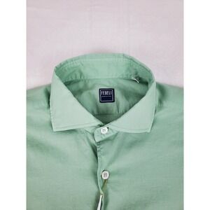Fedeli Shirt Men 15-3/4 Green Button Up Sean Panamino Dusty Long Sleeve Italy